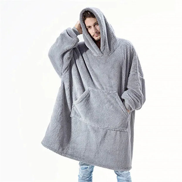 Winter Women Double-faced Fleece Hoodie Blanket Oversize Large Pocket Warm Couple Loose Sweatshirts Women And Men Robe