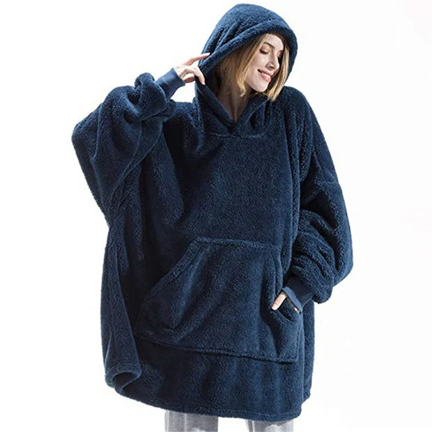 Winter Women Double-faced Fleece Hoodie Blanket Oversize Large Pocket Warm Couple Loose Sweatshirts Women And Men Robe