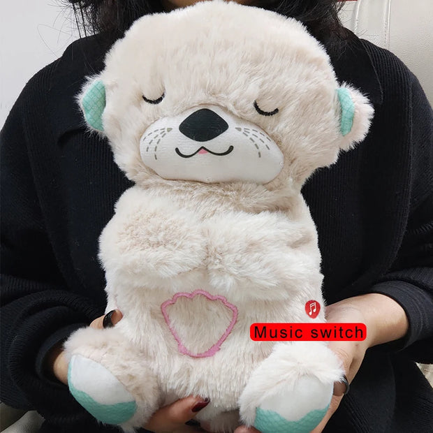 Baby Breathing Bear Baby Soothing Otter Plush Doll Toy Baby Kids Soothing Music Sleeping Companion Sound and Light Doll Toy Gift