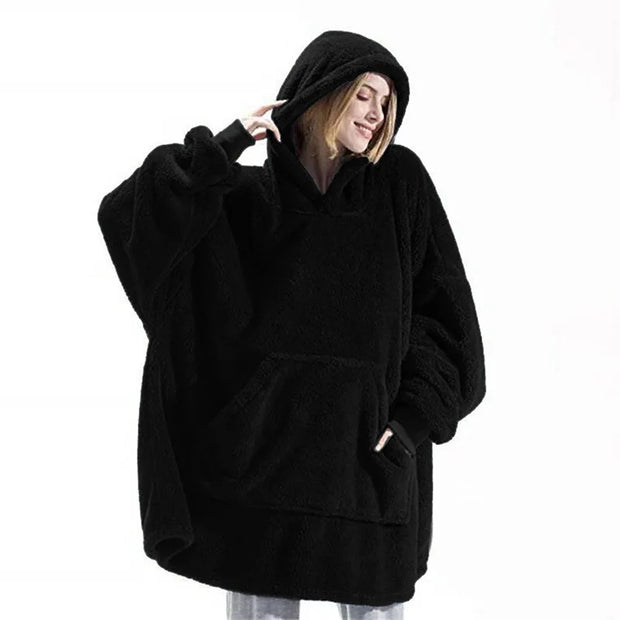 Winter Women Double-faced Fleece Hoodie Blanket Oversize Large Pocket Warm Couple Loose Sweatshirts Women And Men Robe