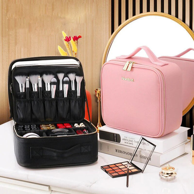 Cosmetic Case with Mirror Waterproof Leather Portable Travel Makeup Storage Bags